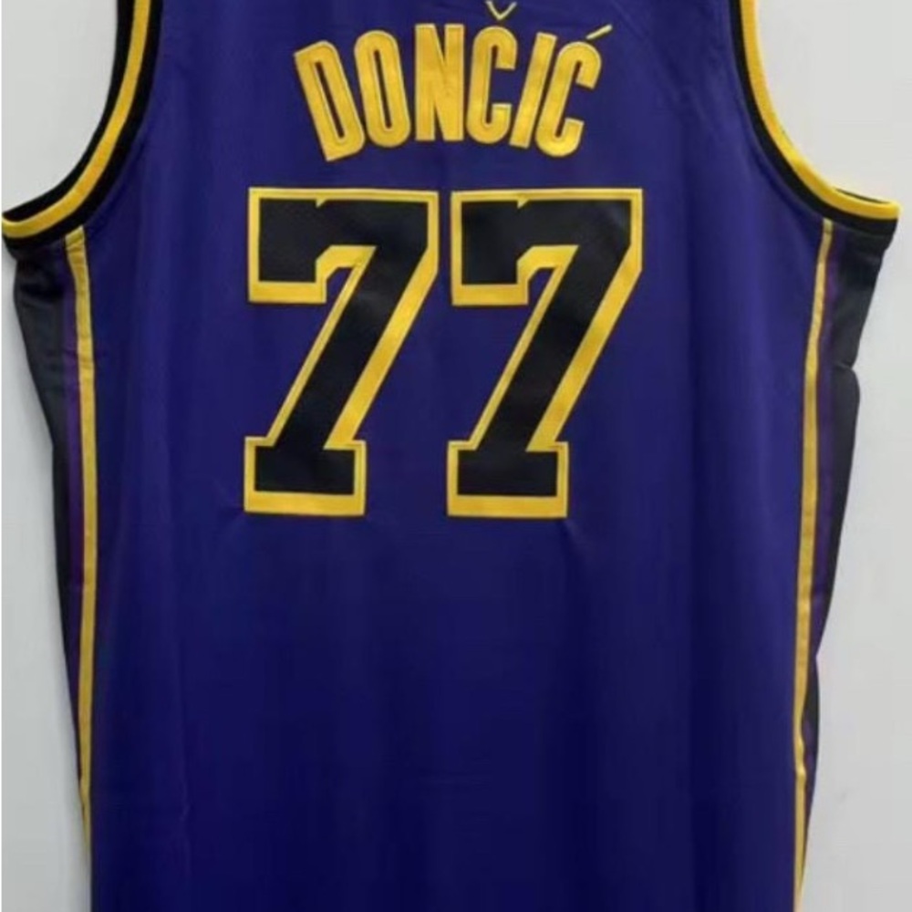 Luka Doncic LA Lakers Kids Youth Medium Purple and Yellow Basketball Jersey